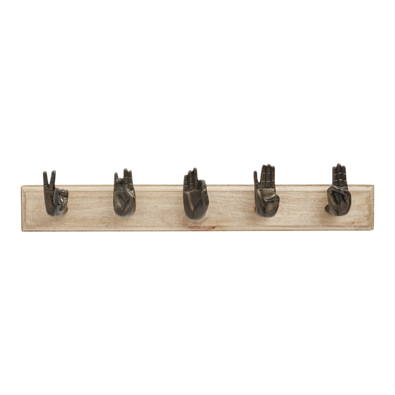 Wood and Bronze Mudra Hands Wall Rack