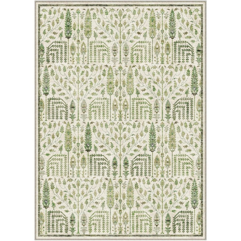 HaiiMeid 4 Seasons Light Green 5 ft. x 7 ft. Vintage Plant Area Rug X24IU0069H-157