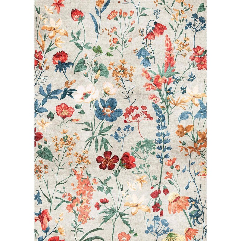 HaiiMeid April Beige 6 ft. x 9 ft. Floral Washable Area Rug X24IU0076H-169