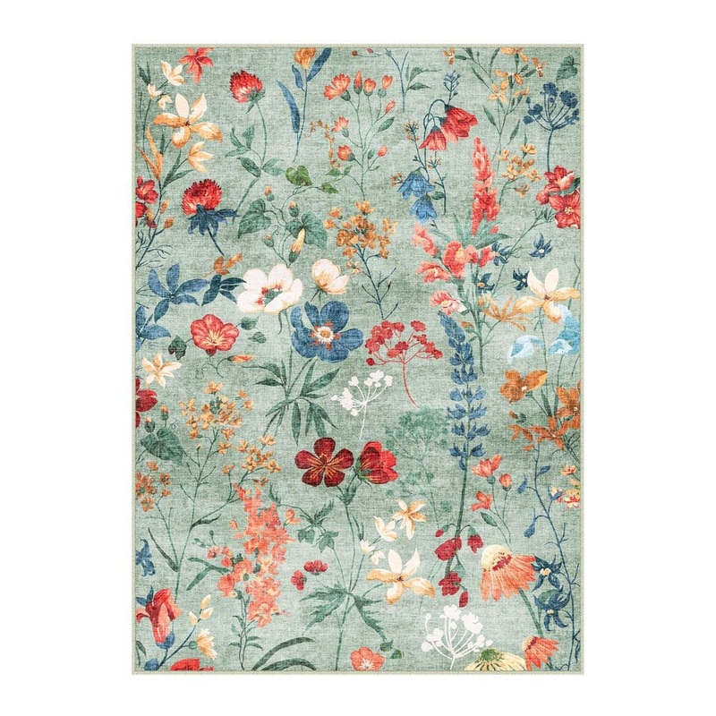 HaiiMeid April Green 5 ft. x 7 ft. Floral Washable Area Rug X24IU0076H-257