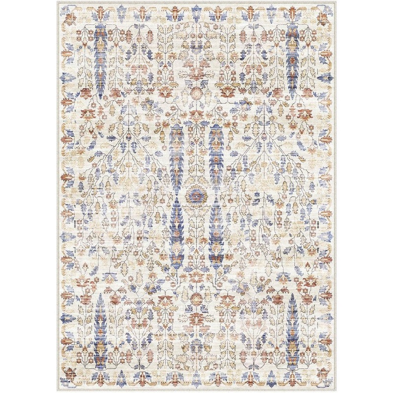 HaiiMeid Ivy Blue/Orange 5 ft. x 7 ft. Washable Vintage Floral Area Rug X24IU0089H-157