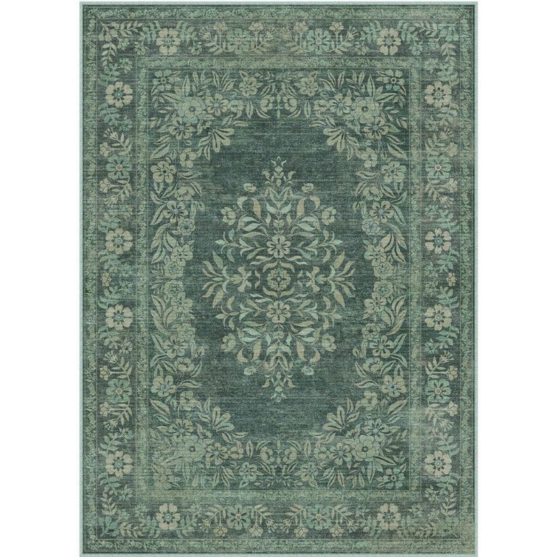 HaiiMeid Kamuri Green 6 ft. x 9 ft. Vintage Washable Medallion Distressed Area Rug X24IU0112H-269