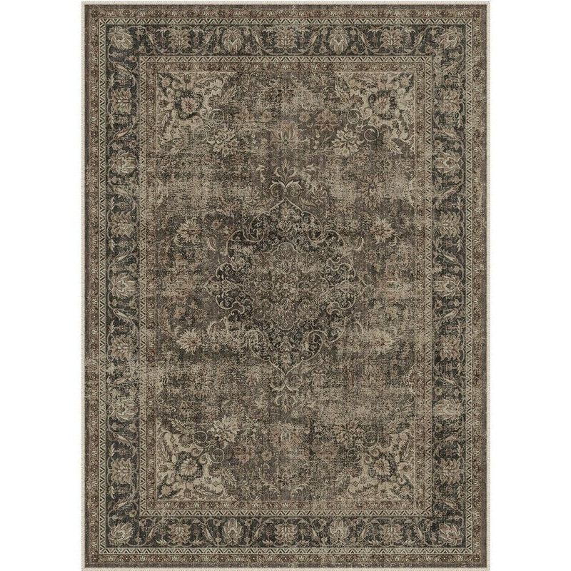 HaiiMeid Kerman Brown 5 ft. x 7 ft. Vintage Medallion Distressed Area Rug X24IU0110SH-157