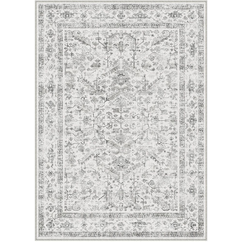 HaiiMeid Lausanne Gray 3 ft. x 5 ft. Distressed Vintage Floral Washable Area Rug X24IU0114H-135