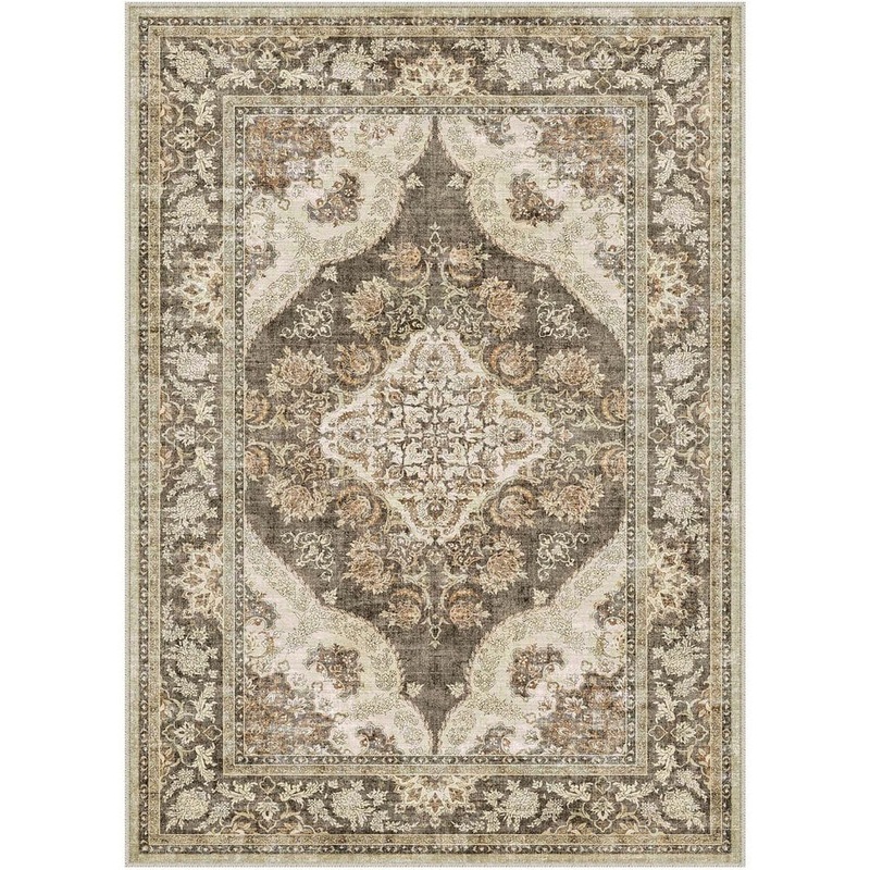 HaiiMeid Misael Brown 8 ft. x 10 ft. Vintage Washable Medallion Distressed Area Rug X23IU0031H-181
