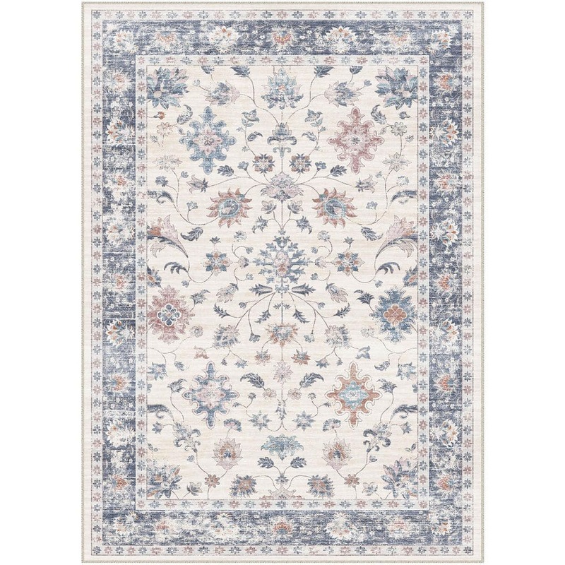 HaiiMeid Mystery Garden Blue 6 ft. x 9 ft. Distressed Vintage Floral Washable Area Rug X25IU0004H-269