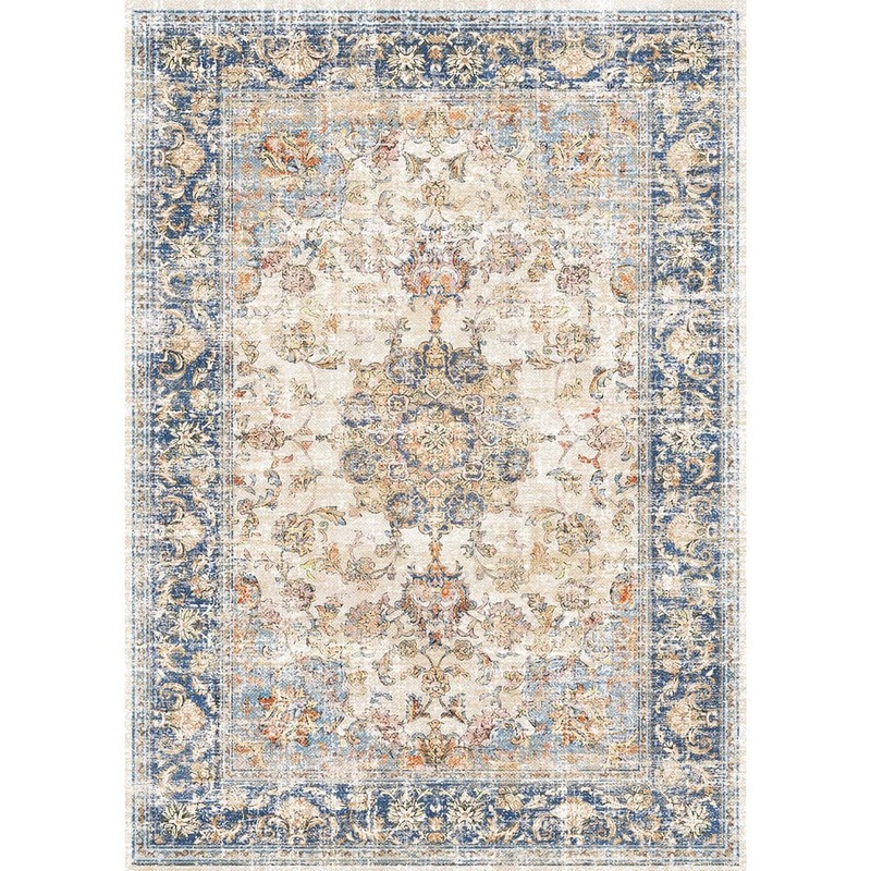 HaiiMeid Tabelia Blue/Orange 5 ft. x 7 ft. Vintage Medallion Distressed Area Rug X24IU0084SH-157