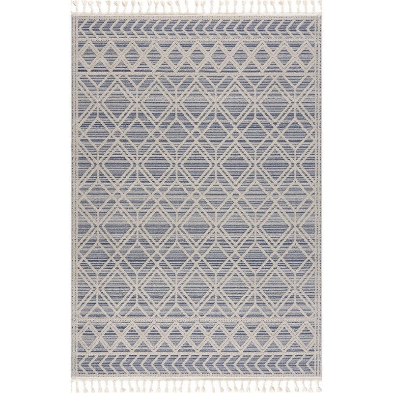 HAUTELOOM Magnolia Light Blue Navy Medium Gray 9 ft. x 12 ft. Area Rug MGN2302-81012