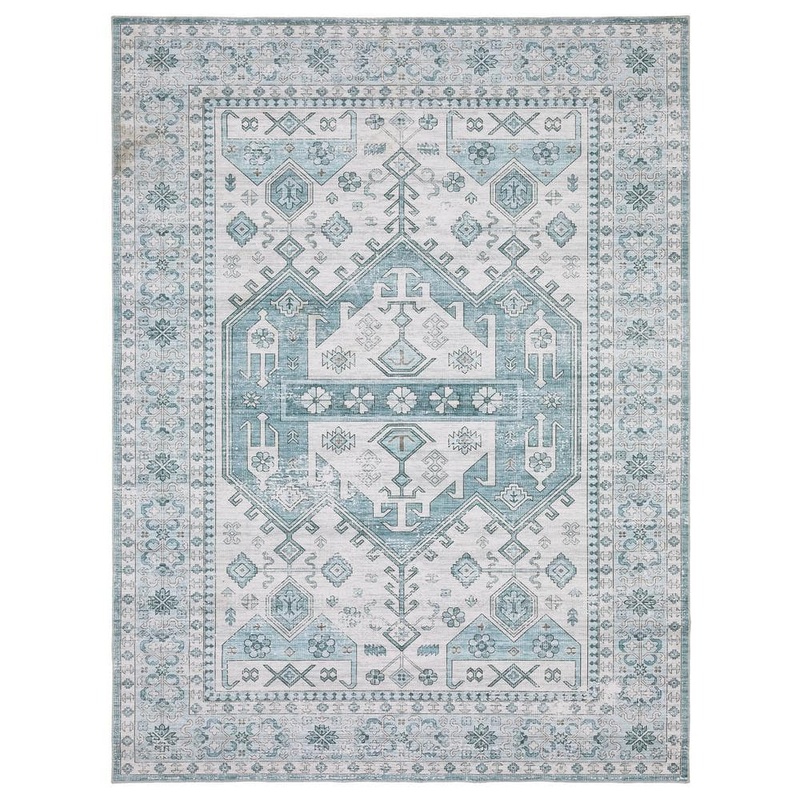 Home Decorators Collection Harmony Global Blue 2 ft. x 7 ft. Polyester Indoor Machine Washable Runner Rug 621194