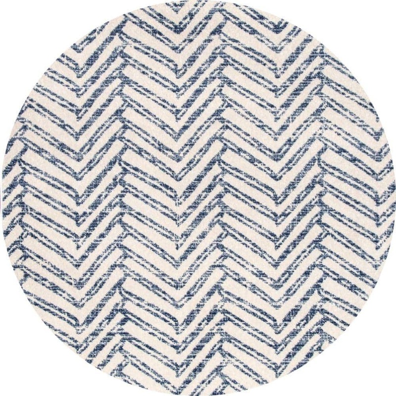 Home Decorators Collection Rosanne Blue 4 ft. Round Geometric Herringbone Indoor Area Rug RZBD94A-R404