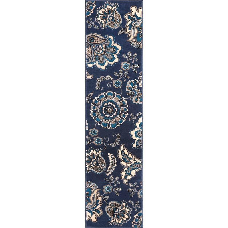 Home Dynamix Tremont Lincoln Navy Blue/Grey 2 ft. x 7 ft. Floral Runner Area Rug 4-HD5714-300