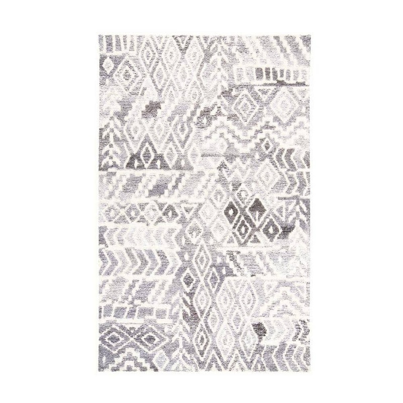 HomeRoots 2 ft. x 13 ft. Gray and White Abstract;Geometric Area Rug 2000512043