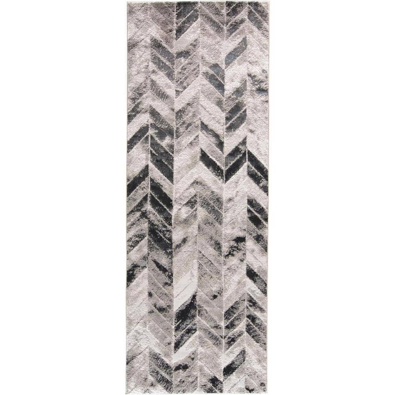 HomeRoots 2 X 8 Beige and Black Chevron Runner Rug 2000511513