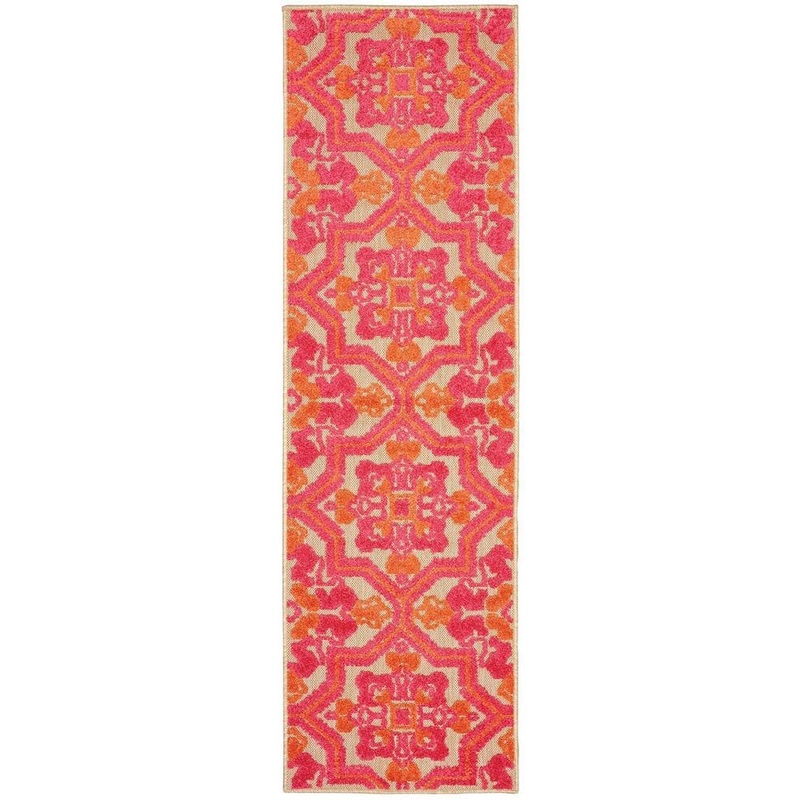 HomeRoots 2 x 8 ft. Runner Pink and Orange Moroccan Indoor Outdoor Area Rug 2000384330