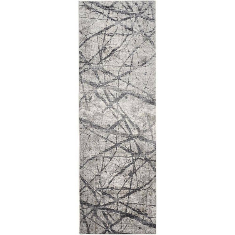 HomeRoots 2 x 8 Gray and Ivory Abstract Runner Rug 2000512104