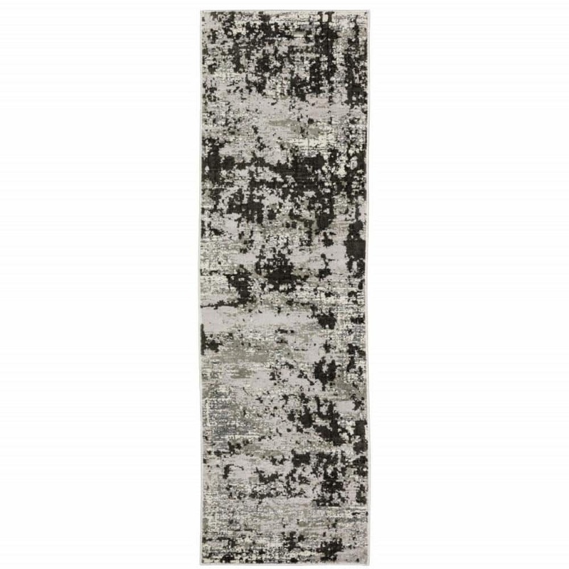HomeRoots 2′ X 8′ Grey Charcoal Black And Ivory Abstract Power Loom Stain Resistant Runner Rug 2000508586