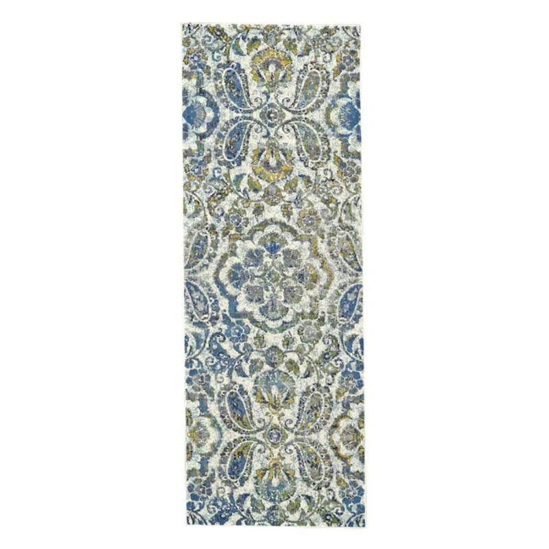 HomeRoots 2 X 8 Ivory and Blue Floral Runner Rug 2000511147