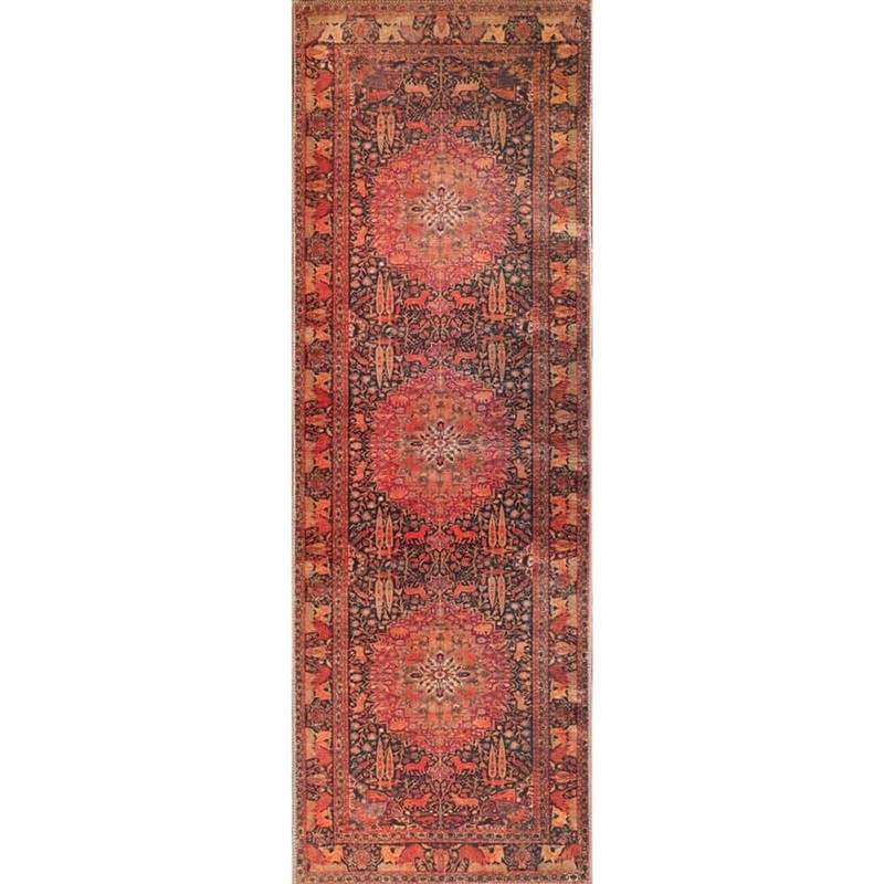 HomeRoots 8 ft. Brown Medallion Power Loom Runner Rug 2000486873