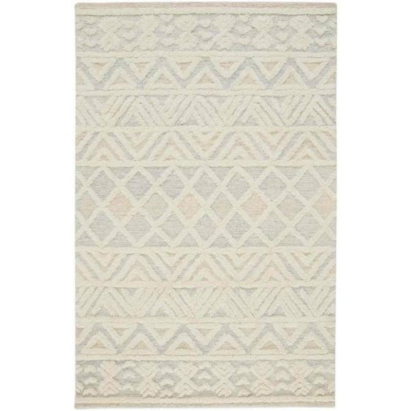 HomeRoots 9 x 12 Ivory and Blue Geometric Area Rug 2000512770