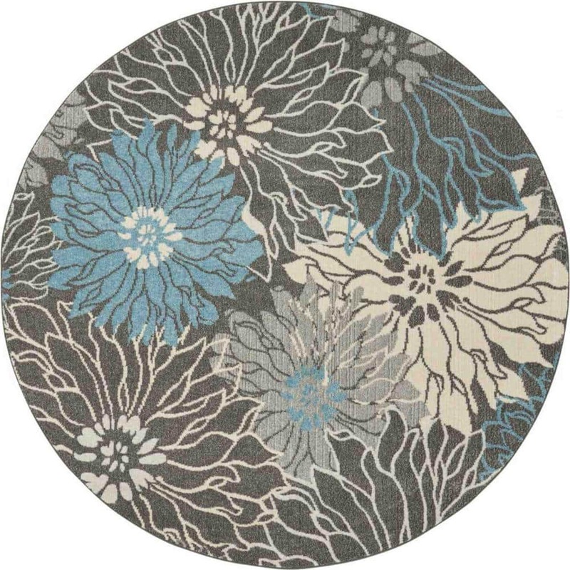 HomeRoots Amelia Charcoal/Blue 8 ft. Round Area Rug 2000385418