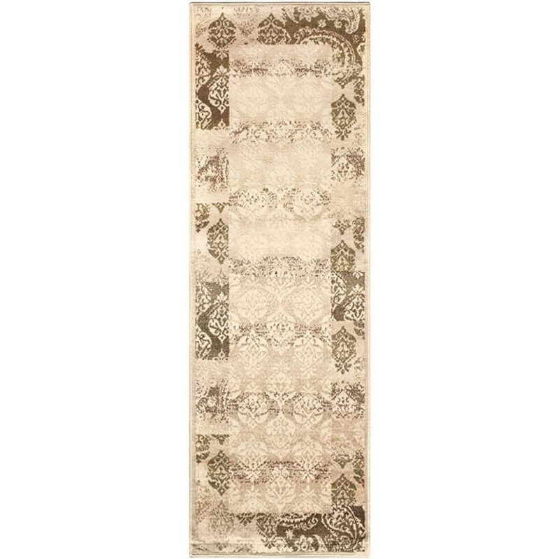 HomeRoots Bernadette Beige 3 ft. x 8 ft. Loomed Geometric Polypropylene Runner Area Rug 2000486961