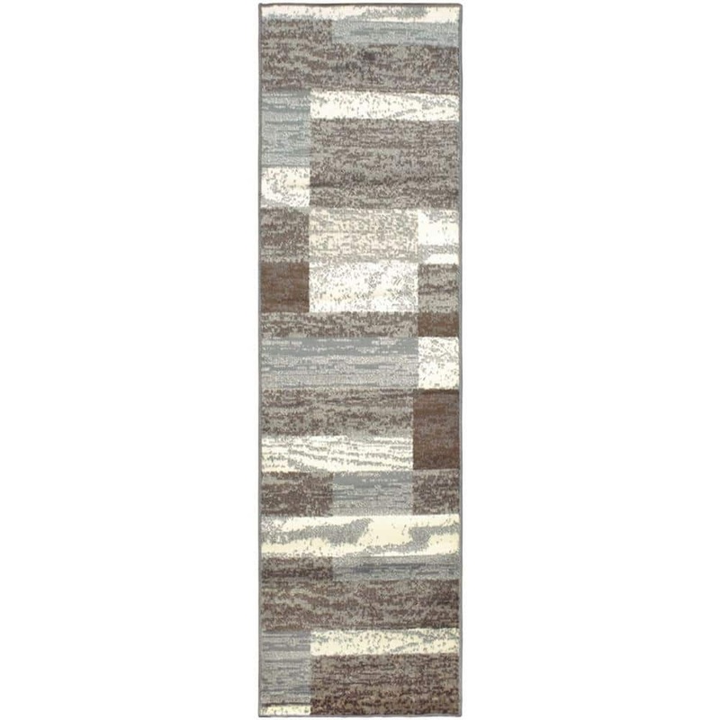 HomeRoots Bernadette Light Blue and Ivory 3 ft. x 8 ft. Cross Weave Abstract Polypropylene Runner Area Rug 2000487069