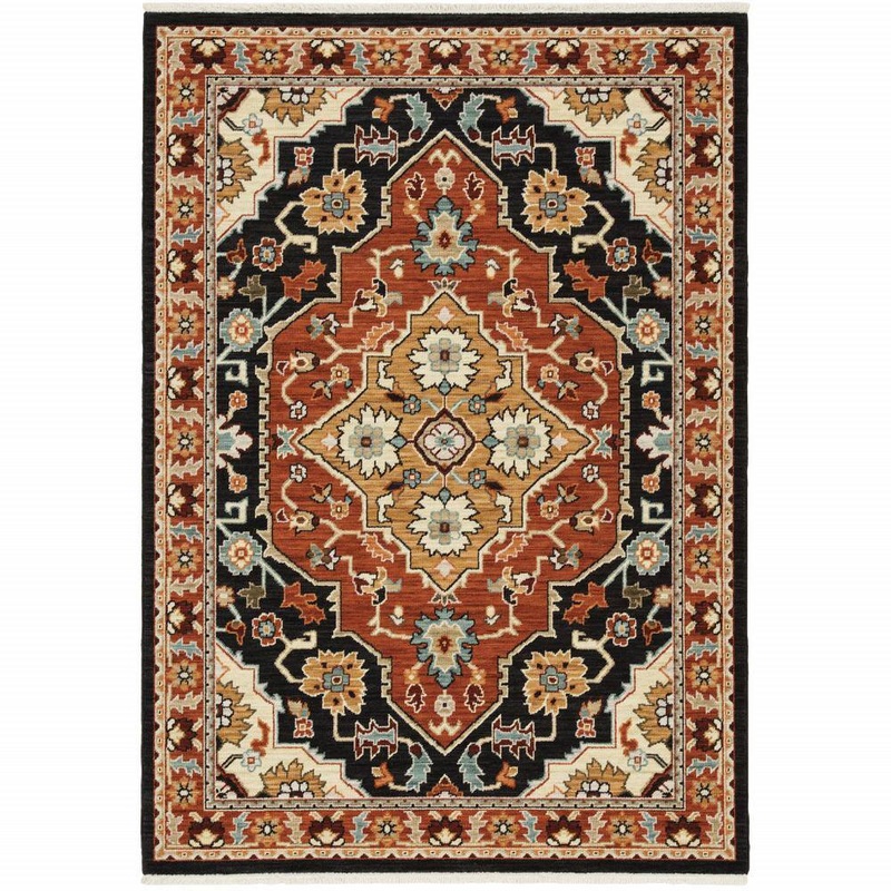 HomeRoots Black/Orange 2 ft. x 3 ft. Oriental Power Loom Area Rug With Fringe 2000509226