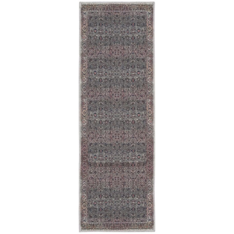 HomeRoots Blue and Brown 2 ft. x 6 ft. Oriental Power Loom Distressed Washable Non Skid Runner Rug 2000533318