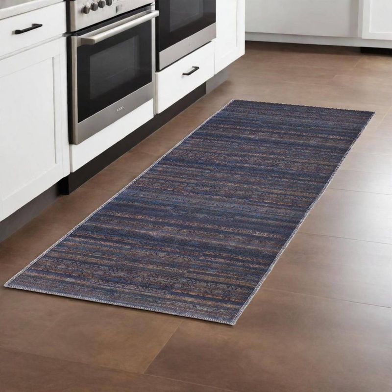 HomeRoots Blue Purple and Brown 3 ft. x 8 ft. Floral Area Rug 2000515180