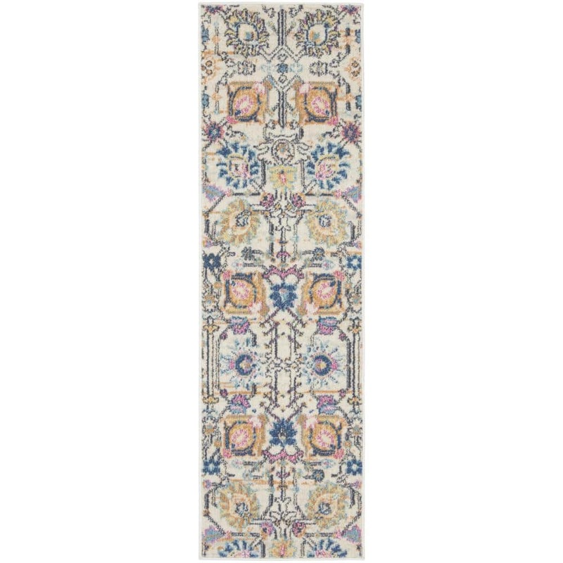 HomeRoots Cream 2 ft. x 6 ft. Floral Power Loom Runner Rug 2000522520