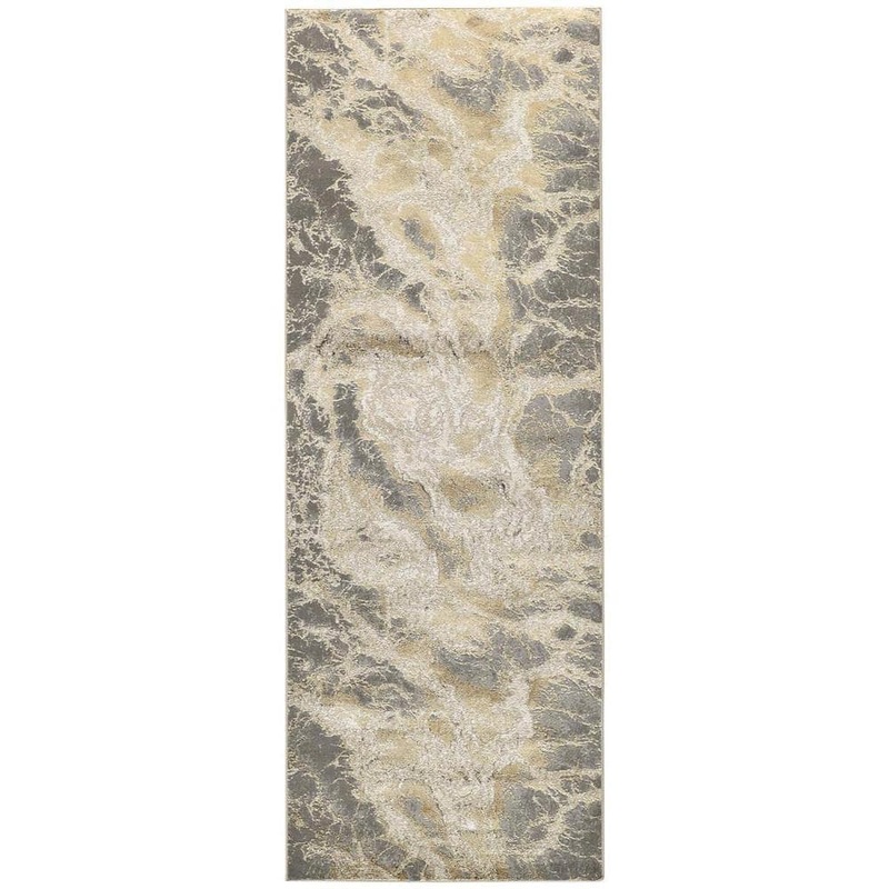 HomeRoots Gold and Ivory Abstract 2 ft. x 8 ft. Runner Rug 2000512914