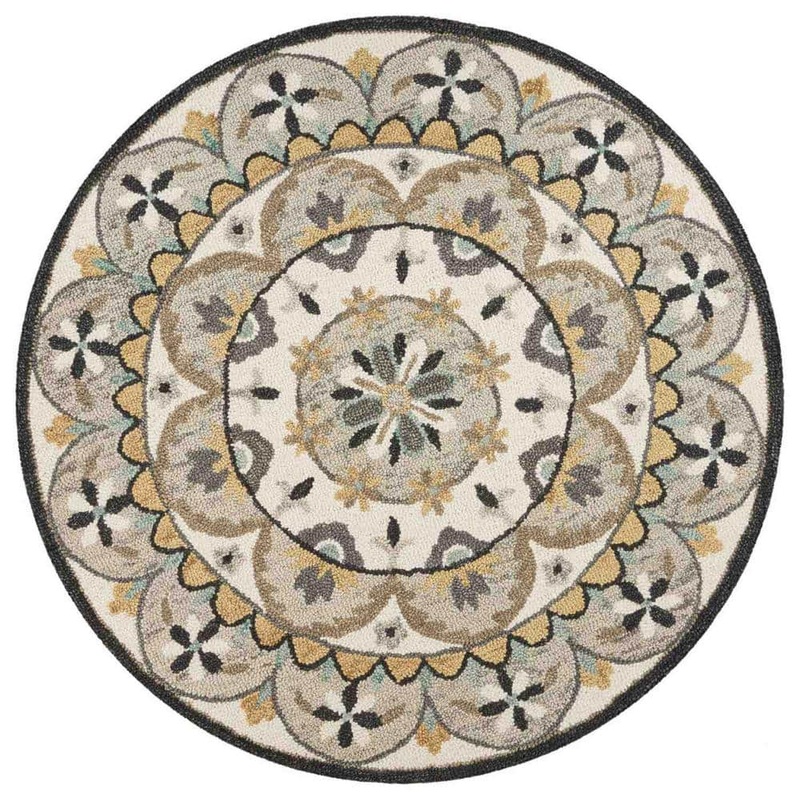 HomeRoots Gray/Ivory 6 ft. Round Wool Area Rug 2000393686