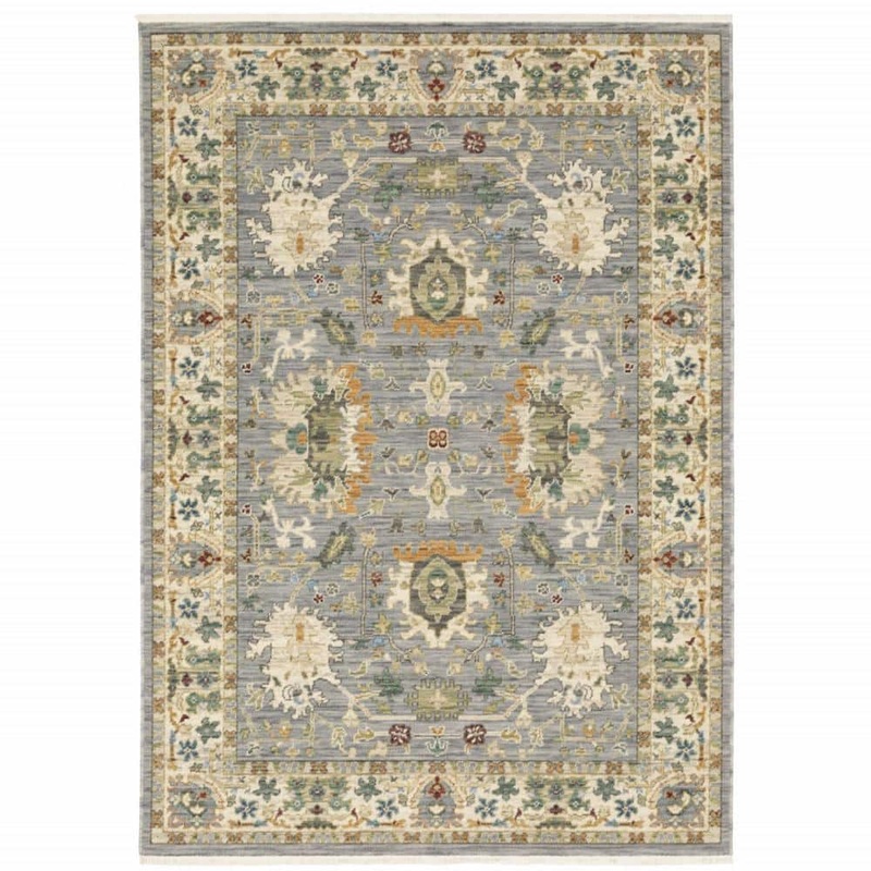 HomeRoots Grey Ivory Orange Teal Green Charcoal Blue and Red 2 ft. x 3 ft. Oriental Power Loom Stain Resistant Fringe Area Rug 2000509289