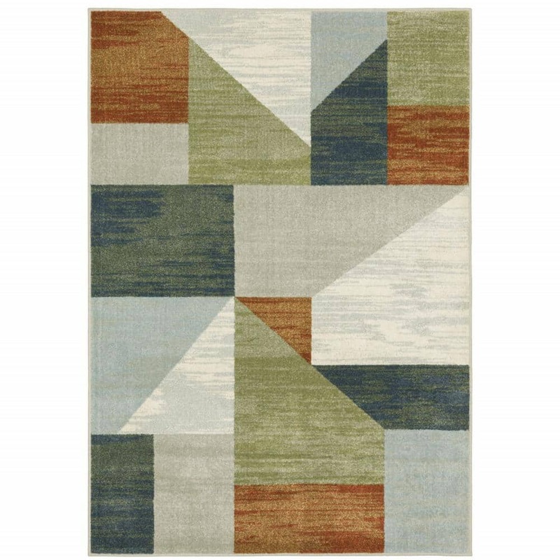 HomeRoots Grey Teal Blue Rust Green and Ivory 3 ft. x 5 ft. Geometric Power Loom Stain Resistant Area Rug 2000508406