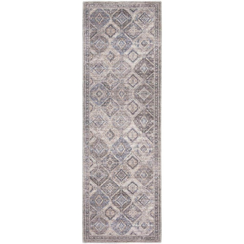 HomeRoots Ivory and Tan 2 ft. x 8 ft. Floral Power Loom Distressed Washable Runner Rug 2000533095