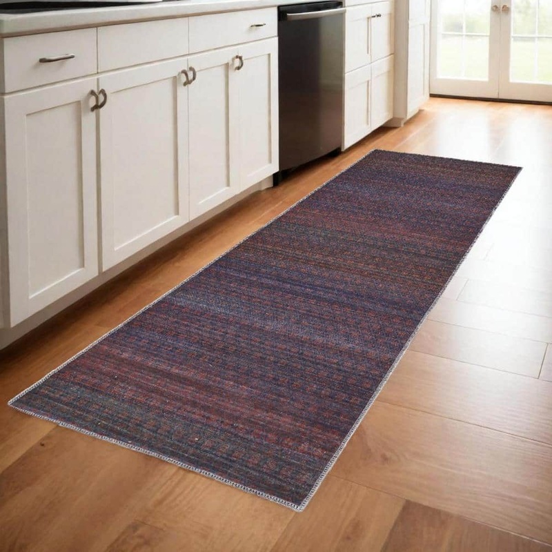 HomeRoots Red and Gray 3 ft. x 8 ft. Striped Area Rug 2000515229