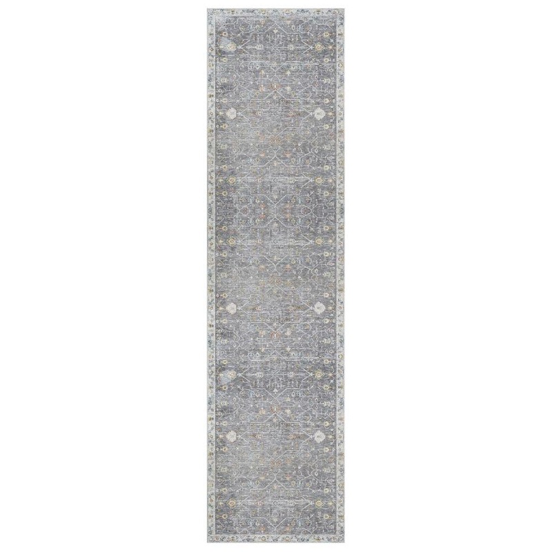 HomeRoots 2 ft. x 8 ft. Gray Floral Runner Rug 2000550006