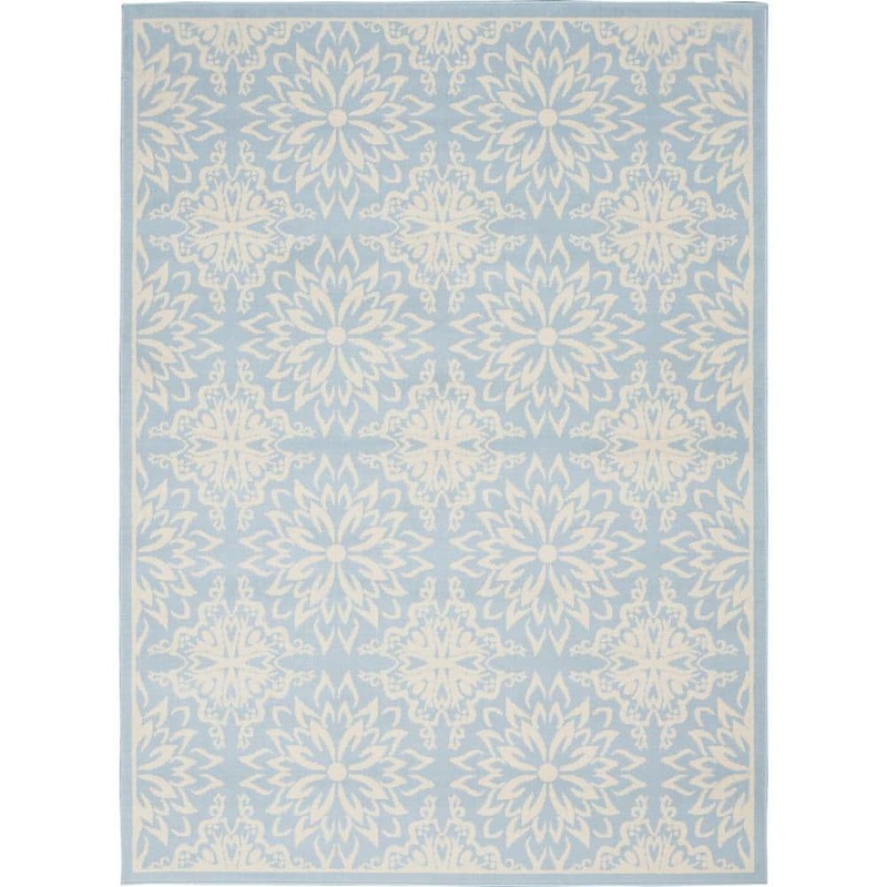 HomeRoots 6′ X 9′ Light Blue Floral Power Loom Area Rug 2000522214