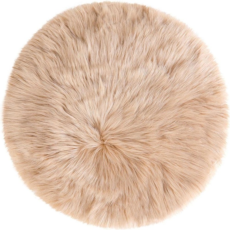 iliebe Faux Sheepskin Fur Beige 10 ft. Fuzzy Cozy Furry Rugs Round Area Rug YMBERO1010