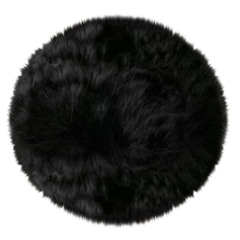 iliebe Faux Sheepskin Fur Black 8 ft. Round Fuzzy Cozy Furry Rugs Area Rug YMBRO88