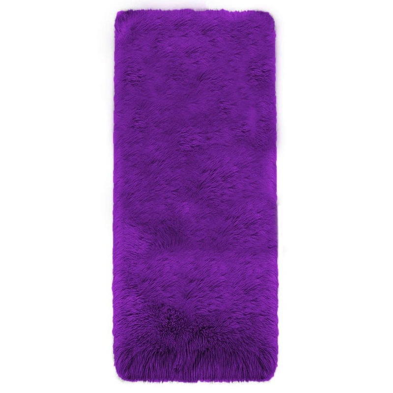 iliebe Purple 2 ft. x 5 ft. Cozy Fluffy Rugs Runner Sheepskin Faux Fur Area Rug YMPURC25