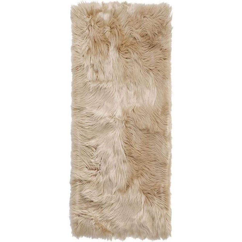 iliebe Sheepskin Faux Fur Beige 2 ft. x 6 ft. Cozy Furry Rugs Runner Area Rug YMBERC26