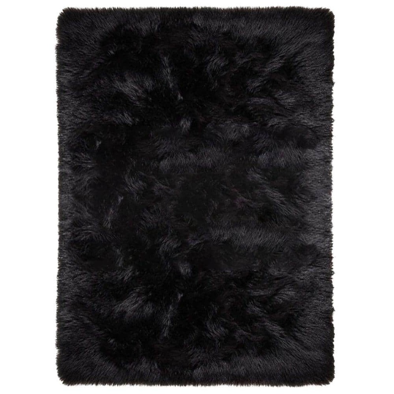 iliebe Sheepskin Faux Furry Black Cozy Rugs 8 ft. x 10 ft. Area Rug YMBRC810