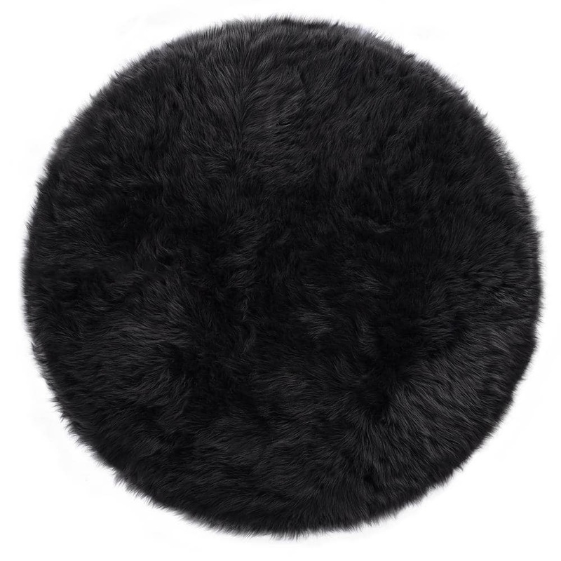iliebe Sheepskin Faux Furry Dark Gray Cozy Rugs 6 ft. x 6 ft. Round Area Rug YMD-GRO66