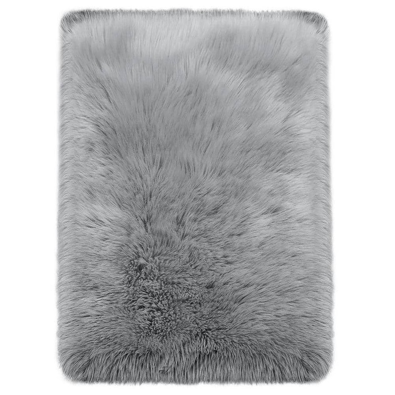 iliebe Sheepskin Faux Furry Grey 5 ft. x 8 ft. Cozy Rugs Area Rug YMGRC58