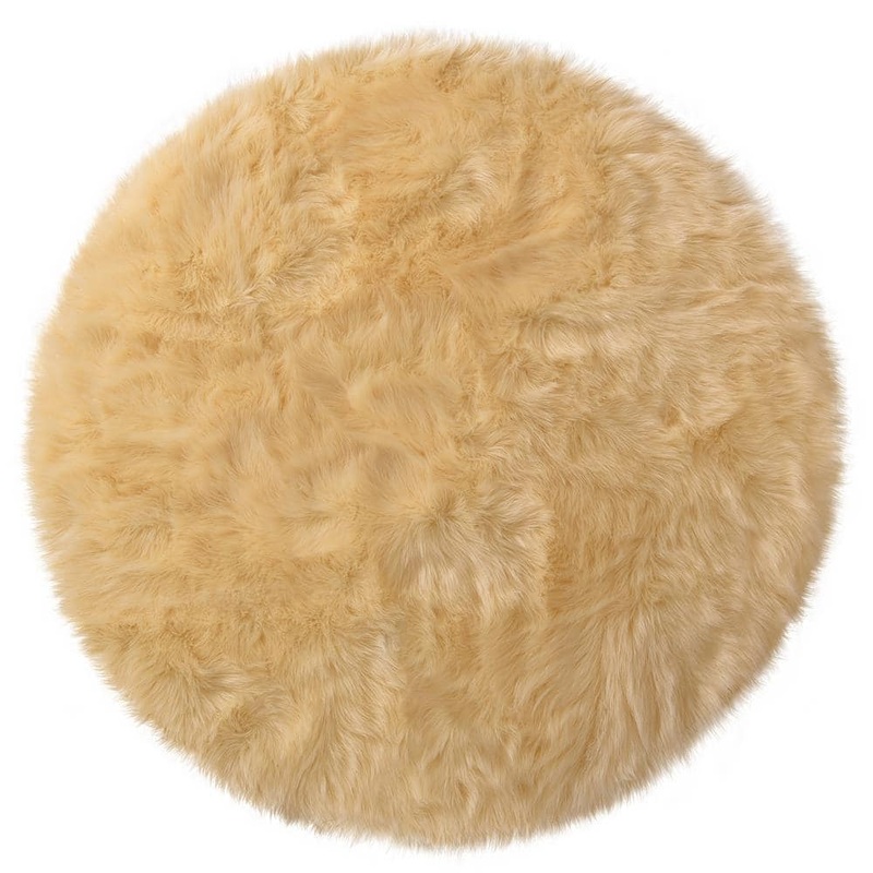 iliebe Sheepskin Faux Furry Pale Yellow Cozy Rugs 4 ft. x 4 ft. Round Area Rug YMYRO44