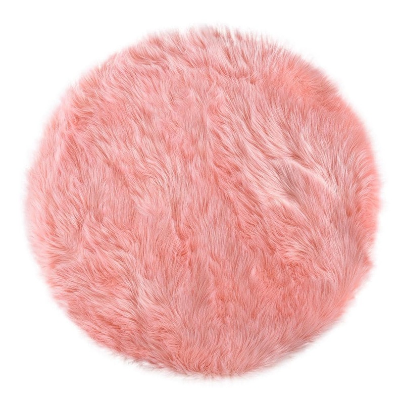 iliebe Sheepskin Faux Furry Pink Cozy Rugs 4 ft. x 4 ft. Round Area Rug YMPRO44