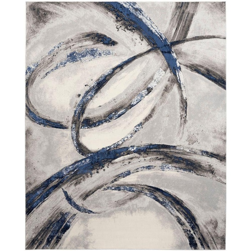 Inspire Me! Home Decor Brushstrokes Grey/Navy 9 ft. x 12 ft. Abstract Contemporary Area Rug 899026