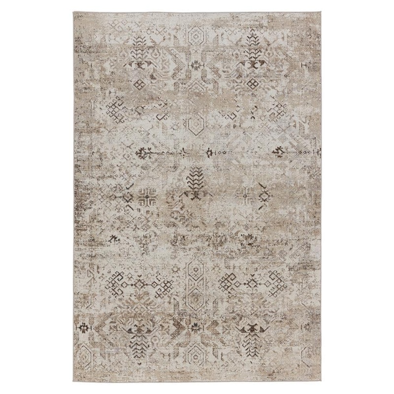 Jaipur Living Machine Washable Kati Brown/Cream 6 ft. 7 in. x 9 ft. 6 in. Tribal  Area Rug RUG154189