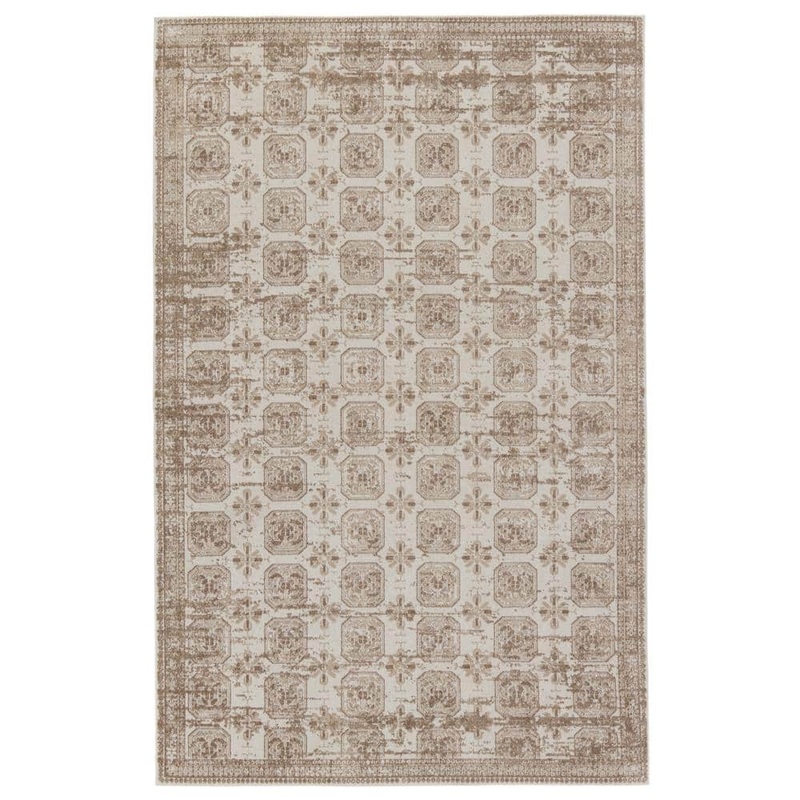 Jaipur Living Machine Washable Milea Tan/Cream 5 ft. 3 in. x 7 ft. Trellis  Area Rug RUG154355